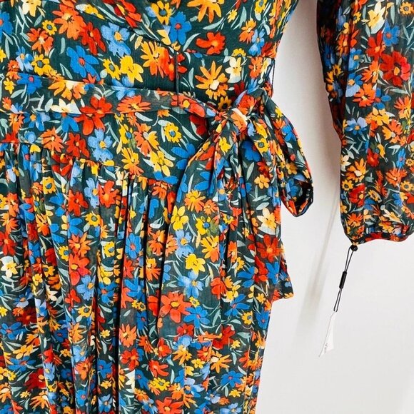 Calvin Klein Surplice Neck Faux Wrap Midi Dress Size 10 3/4 Sleeve Floral Print - Picture 5 of 16